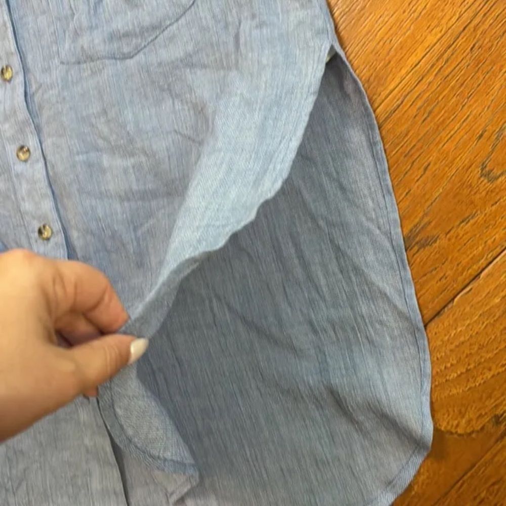 Free People Thats a Wrap Shirt in Chambray Combo Blue - Picture 11 of 14